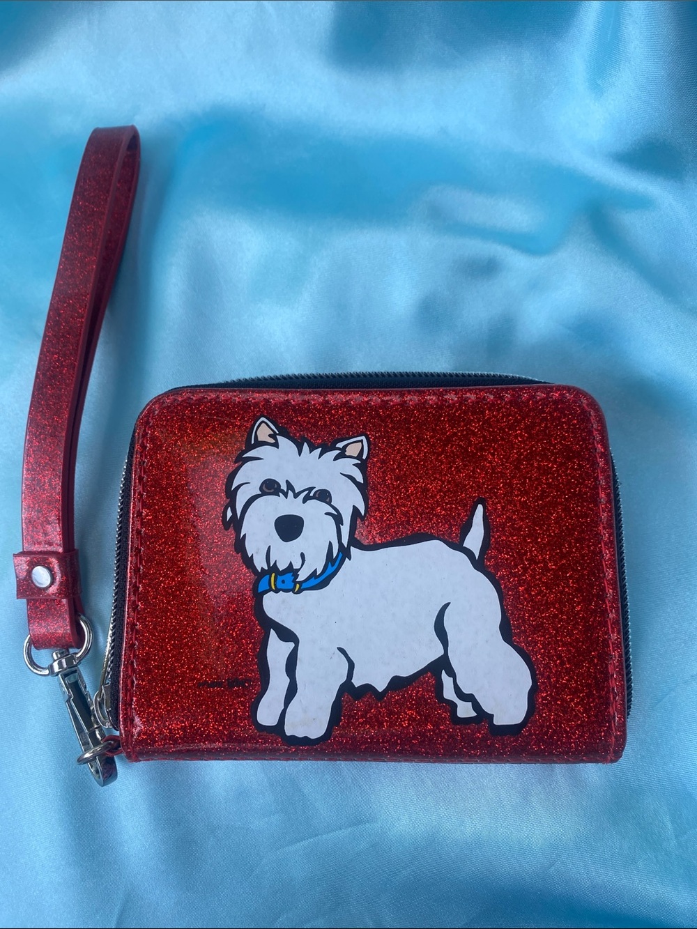 Marc Tetro Red Glitter Dog Wristlet Wallet with Westie Design